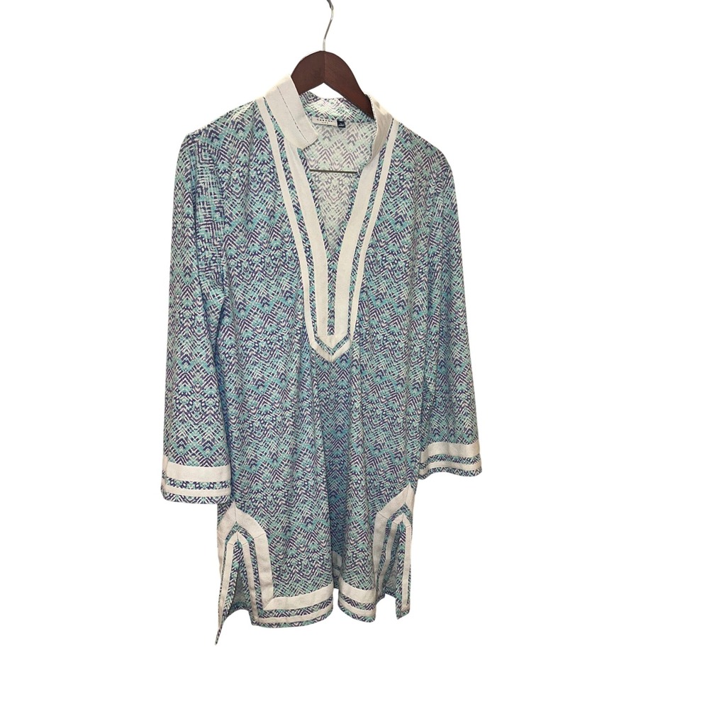 Cabana Life Women XL Tunic Dress‎ Swim Cover Up Blue Purple Geometric 517-NP22